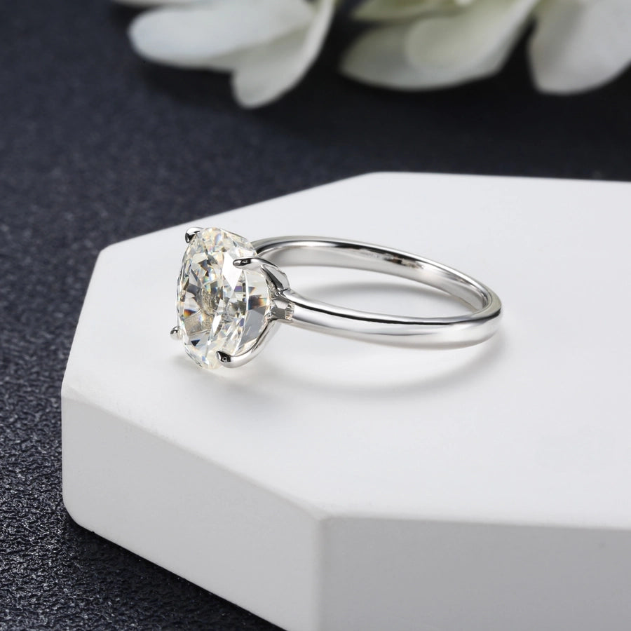 White Gold Plated Platinum Plated Rhodium Plated Sterling Silver Zircon Oval Rings