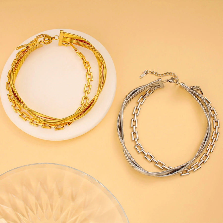 Jewelry Elegant Solid Color 304 Stainless Steel 18K Gold Plated Plating Layered Necklaces