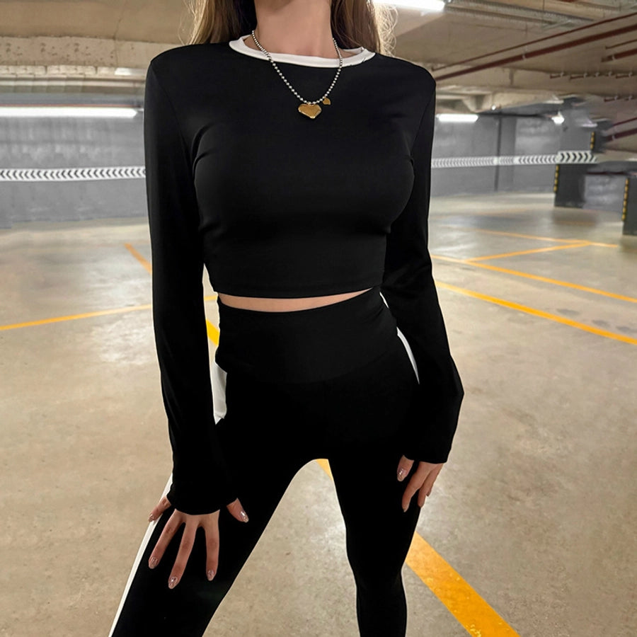 Gym Park Women's Casual Contrast Binding Polyester Pants Sets Pants Sets