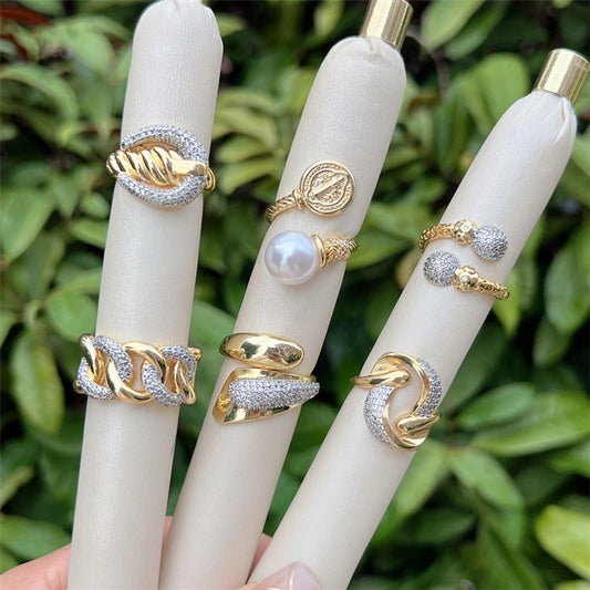 Copper 18K Gold Plated Geometric Zircon Open Rings