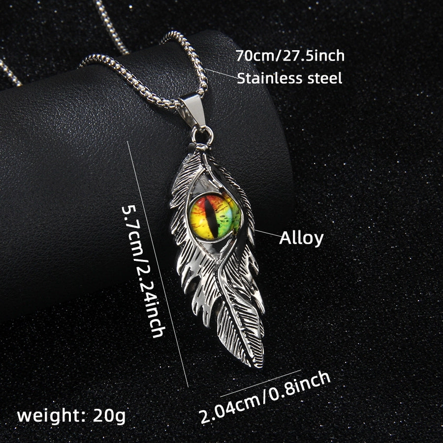 Hip-Hop Devil's Eye Feather 201 Stainless Steel Alloy Unisex Pendant Necklace