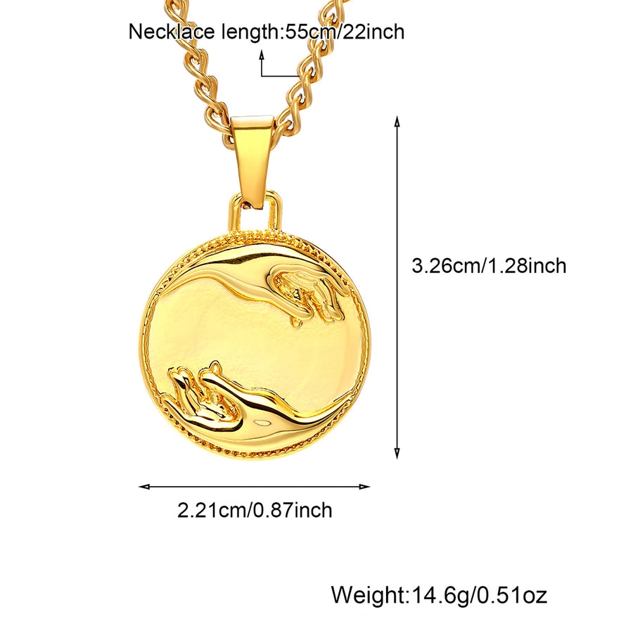 Jewelry Casual Round 304 Stainless Steel 18K Gold Plated Pendant Necklace