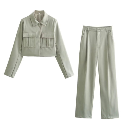 Daily Women's Casual Solid Color Polyester Pocket Pants Sets Pants Sets
