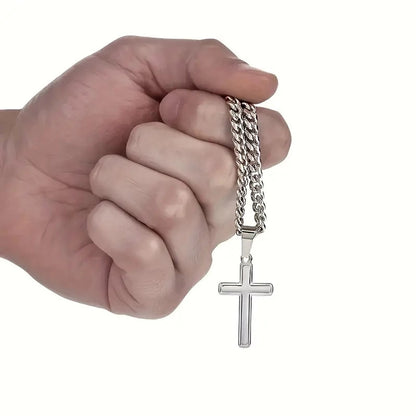 1 Piece to My Grandson Glossy Cross Pendant Cuban Metallic Belt Card Men's Necklace