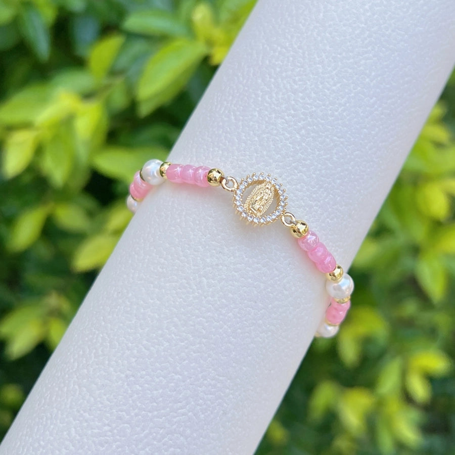 Sweet Flower Butterfly Bow Knot 18K Gold Plated Zircon Imitation Pearl Copper ball chain Beaded Bracelets