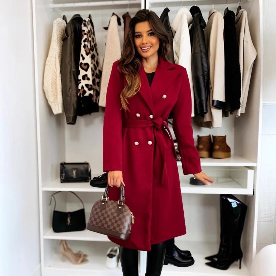 Women's Vacation Simple Style Solid Color Double Breasted Woolen Coat