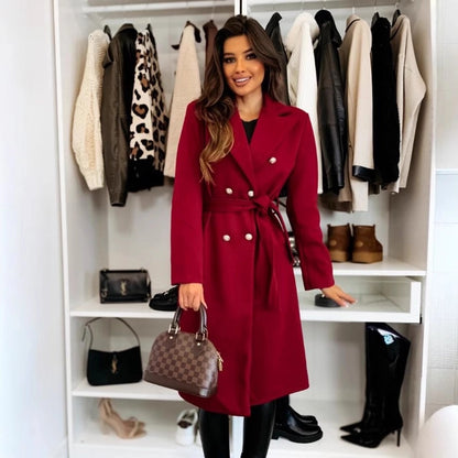 Women's Vacation Simple Style Solid Color Double Breasted Woolen Coat