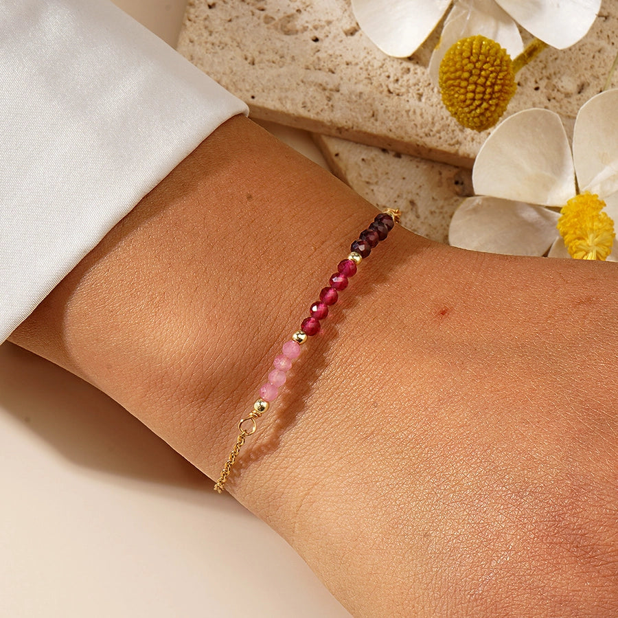 Simple Style Round 304 Stainless Steel natural stone Copper Beaded Chain cable chain Bracelets In Bulk Stainless Steel Bracelets