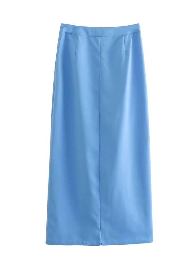 Summer Sexy Solid Color Polyester Midi Dress Skirts