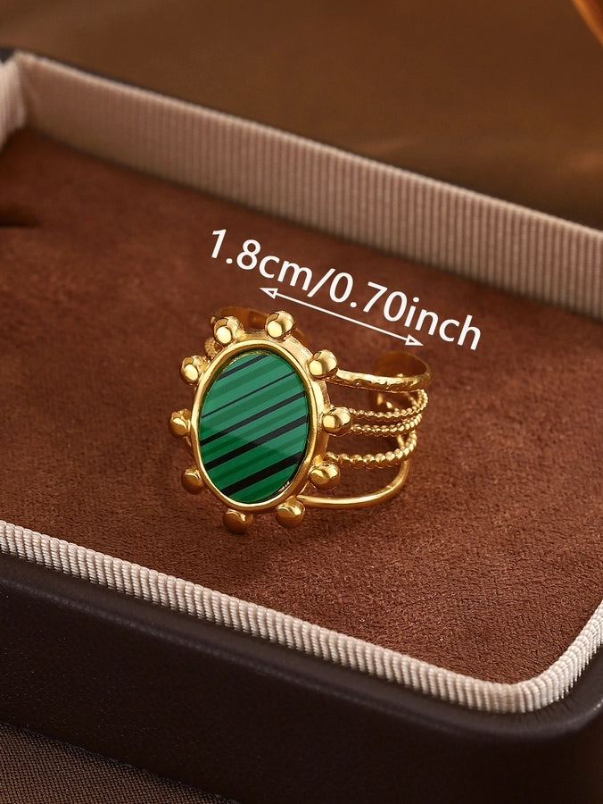 Jewelry Classical Exaggerated Simple Style Devil's Eye Oval Watermelon 316L Stainless Steel  Resin Adjustable Ring