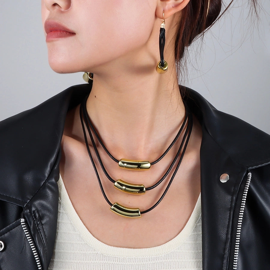 Retro Punk Geometric Arylic rope Woven Chain Layered Necklaces