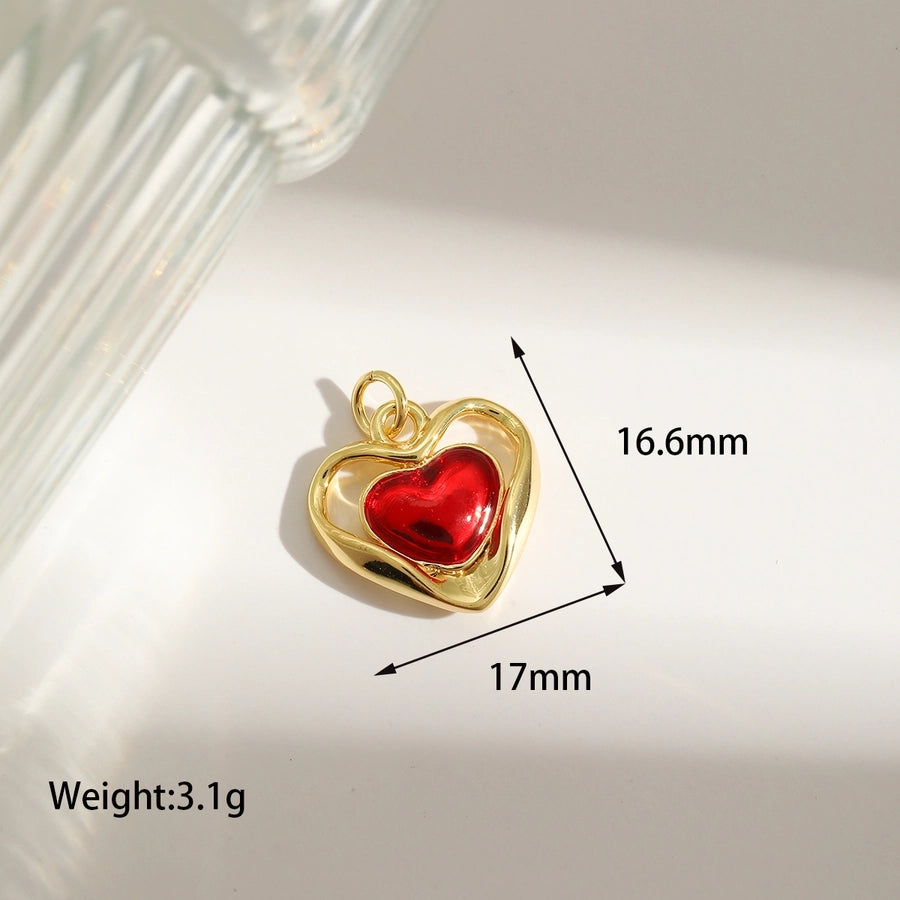1 Piece 25.3*30.3MM Hole 3~3.9mm Copper 18K Gold Plated Heart Shape Pendant Jewelry Accessories