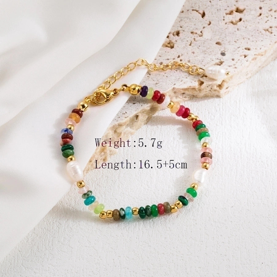 Cute Sweet Colorful 304 Stainless Steel Natural Pearl natural stone Bracelets In Bulk