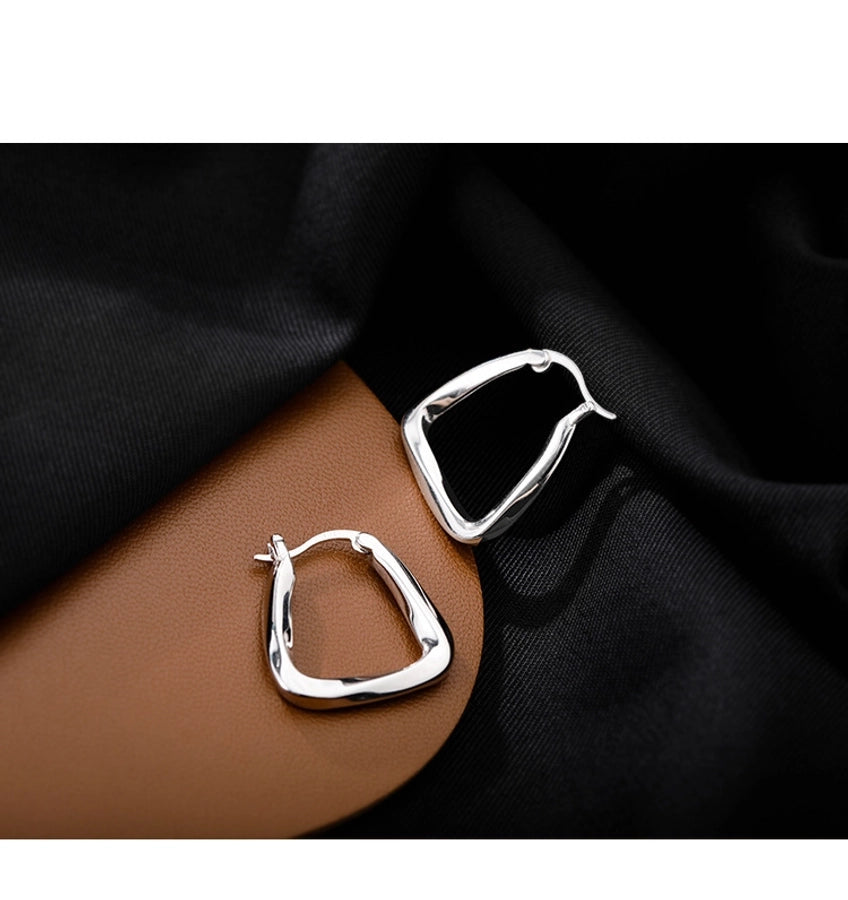 s925 Sterling Silver Square Ear Buckle New Earrings High Sense Earrings Korean Elegant Internet Popular Earrings Women's New Earrings