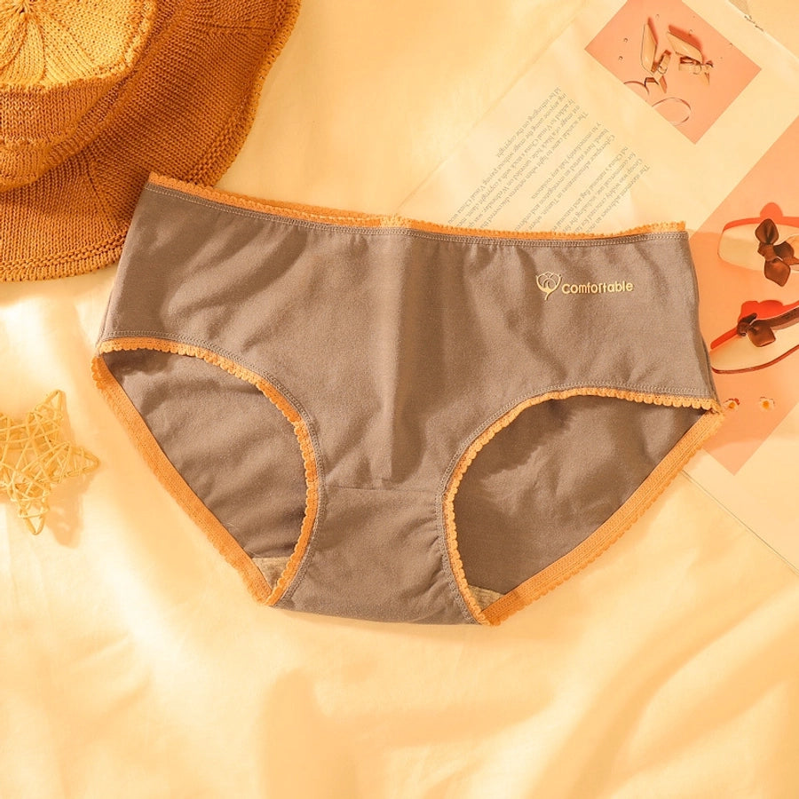 letter solid color breathable mid waist briefs panties