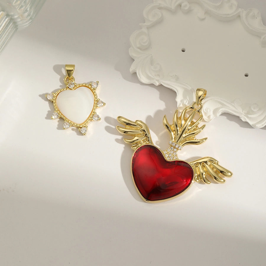 1 Piece 42.4MM Hole 1~1.9mm Copper 18K Gold Plated Heart Shape Polished Pendant Chain Jewelry Accessories