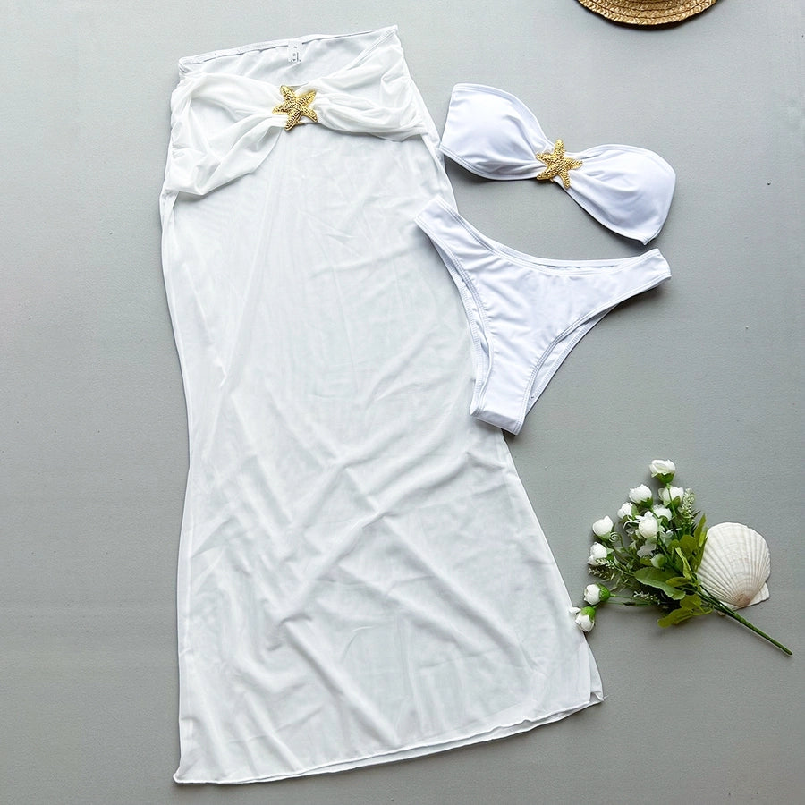 Women's Sexy Solid Color 3 Pieces Set Bikinis Swimwear