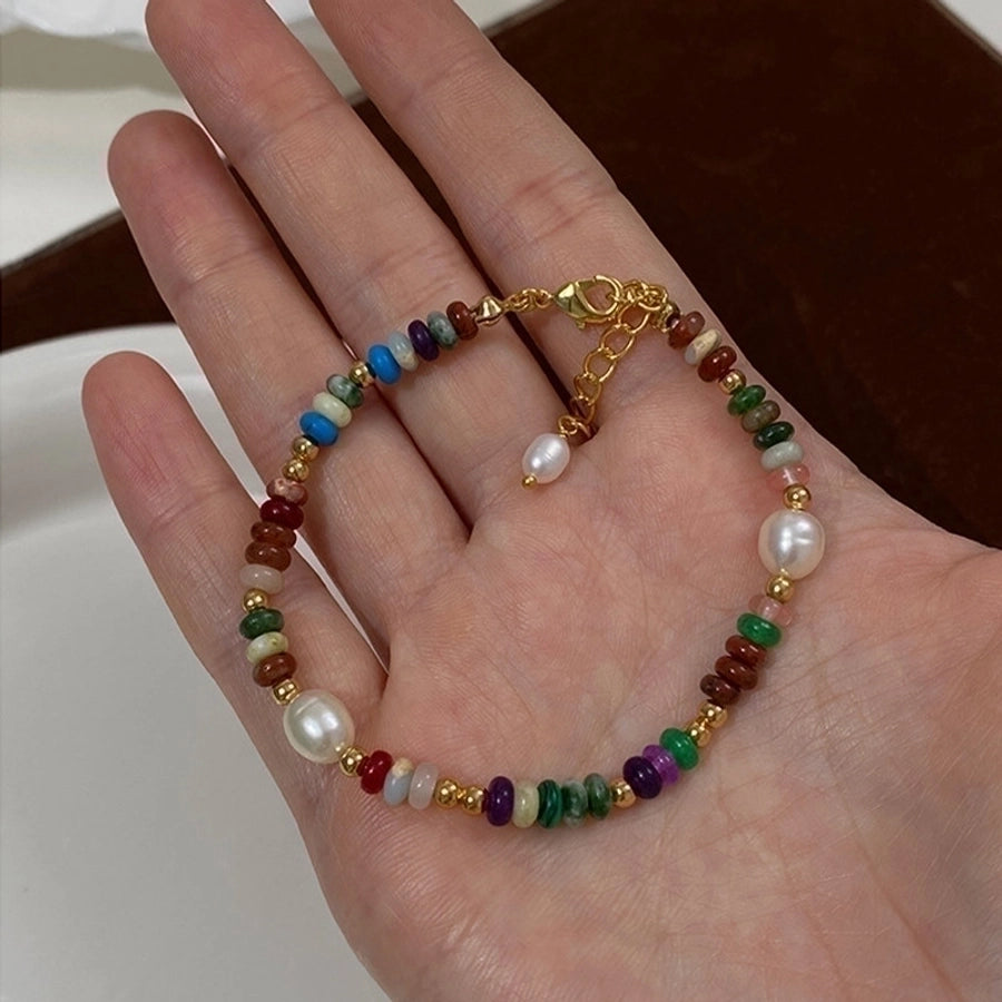 Cute Sweet Colorful 304 Stainless Steel Natural Pearl natural stone Bracelets In Bulk