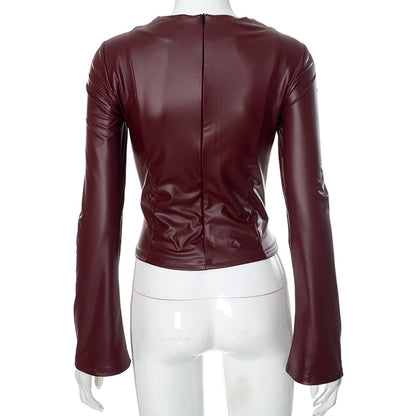 Women's Leather Jacket Long Sleeve T-Shirts Streetwear Solid Color