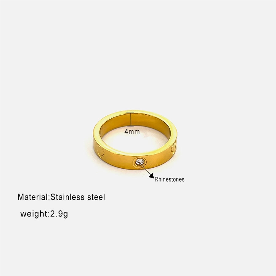 Jewelry Sweet Simple Style Heart Shape 316L Stainless Steel  Rhinestones 18K Gold Plated Inlay Rings
