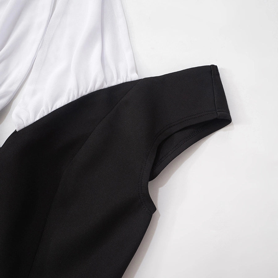 Women's Hip skirt Elegant Halter Neck Contrast Binding Short Sleeve Contrast Binding Above Knee Daily