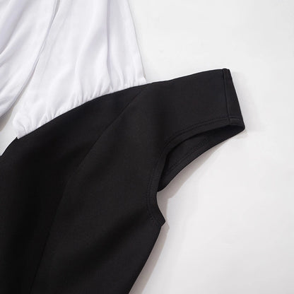 Women's Hip skirt Elegant Halter Neck Contrast Binding Short Sleeve Contrast Binding Above Knee Daily