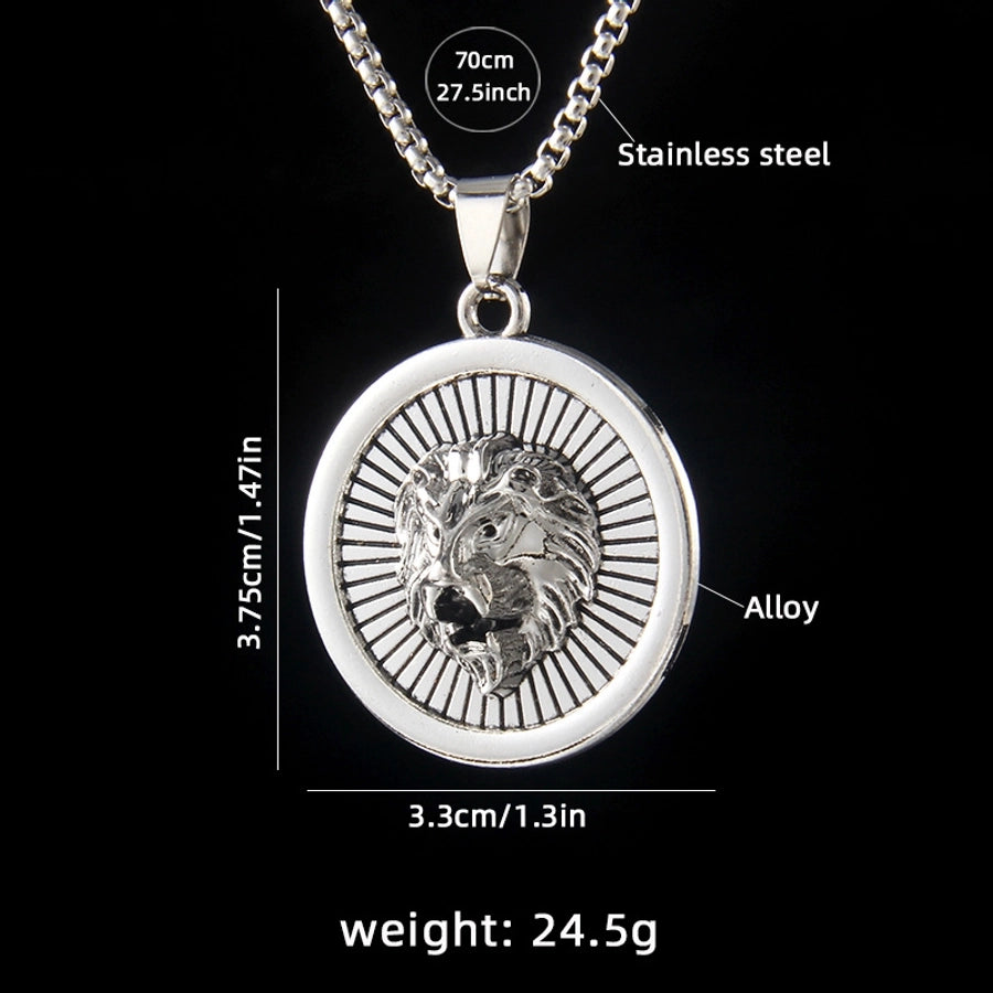 Hip-Hop Geometric Lion Wolf 201 Stainless Steel Alloy Inlay Rhinestones Unisex Pendant Necklace
