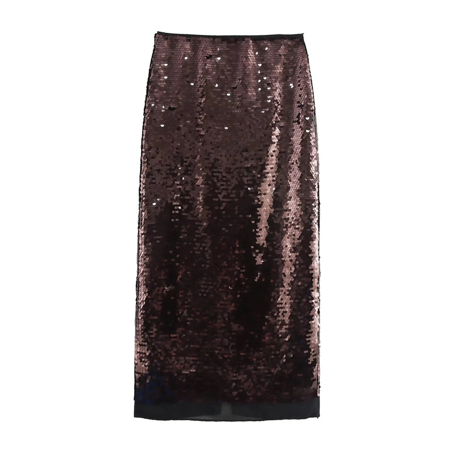 Spring Autumn Streetwear Glittery Solid Color Spandex Polyester Midi Dress Skirts