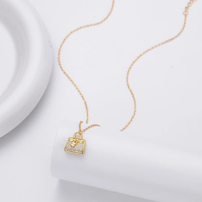 925 Sterling Silver Rack Plated Plated Long-Lasting Plated Zircon cable chain Inlay Bag Pendant Necklace