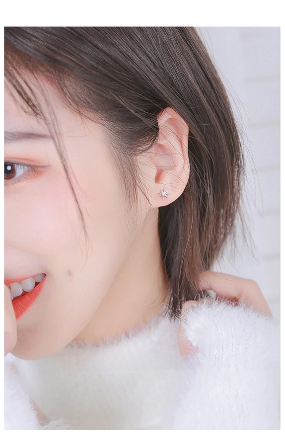 Ganjia  new s925 sterling silver Korean version of super flash exquisite eight mans star earrings star female super fairy jewelry