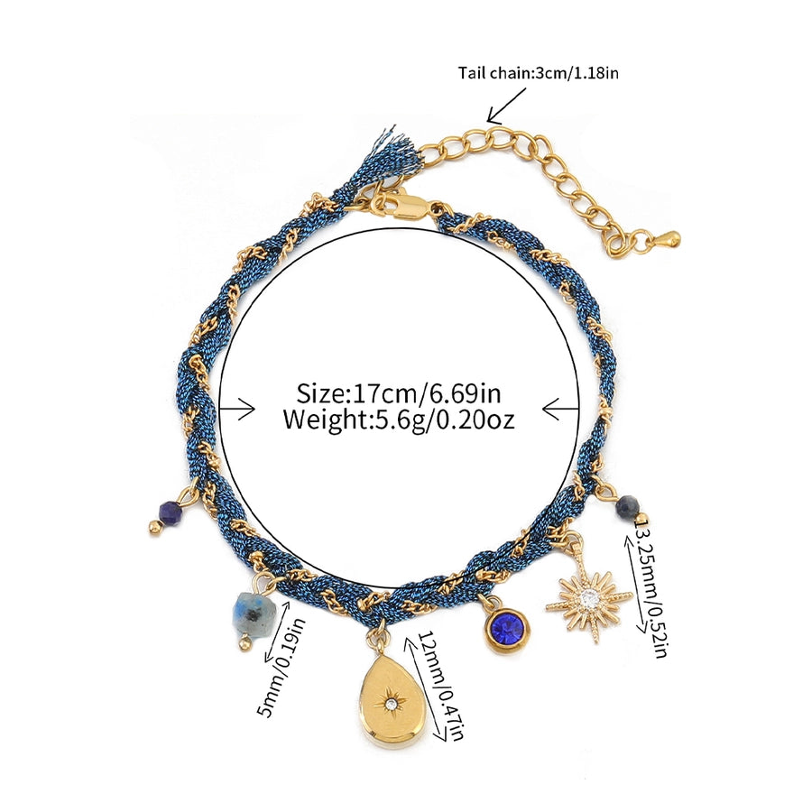 IG Style Simple Style Irregular Water Droplets Fish Zircon 304 Stainless Steel rope Lapis Lazuli Woven Chain String Bracelets