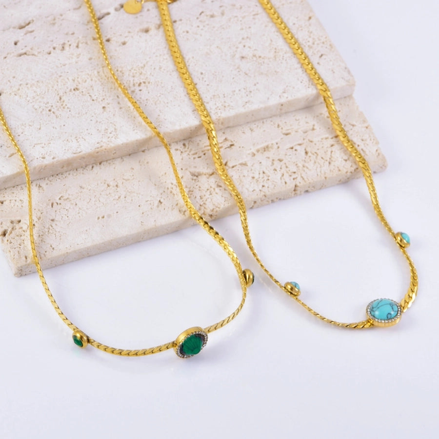 Jewelry Vintage Style Geometric 304 Stainless Steel Turquoise Plating Necklace