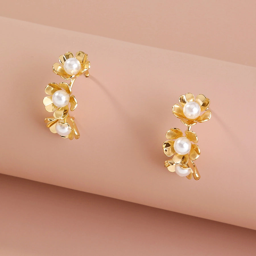 1 Pair Exaggerated Sweet Flower Copper Ear Studs