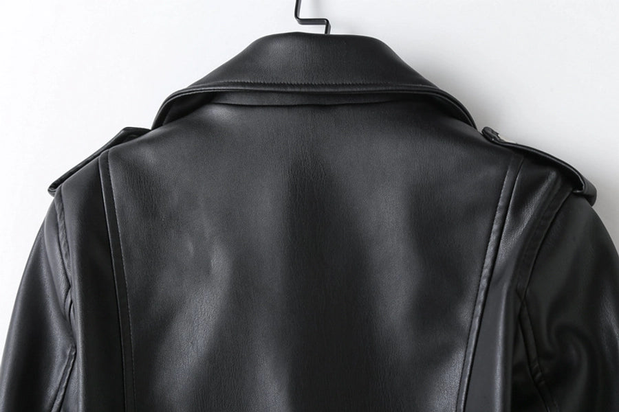 Women's Preppy Style Solid Color Zipper Leather Jacket Casual Jacket