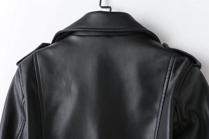 Women's Preppy Style Solid Color Zipper Leather Jacket Casual Jacket