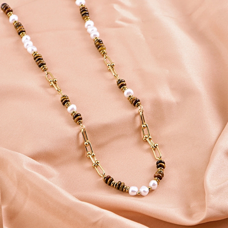 Jewelry Casual Vacation Geometric 304 Stainless Steel Tiger Eye Plating Necklace