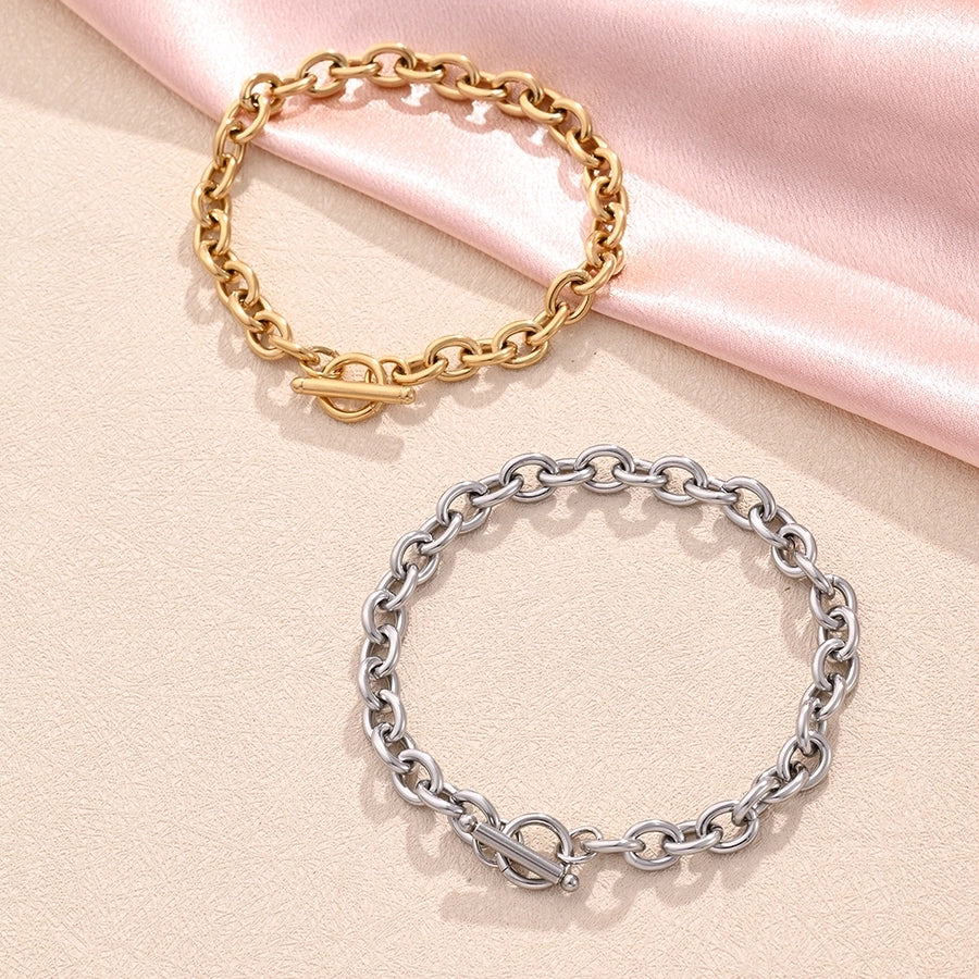 Hip-Hop Simple Style Streetwear Simple Solid Color 304 Stainless Steel 18K Gold Plated cable chain Bracelets In Bulk Stainless Steel Bracelets