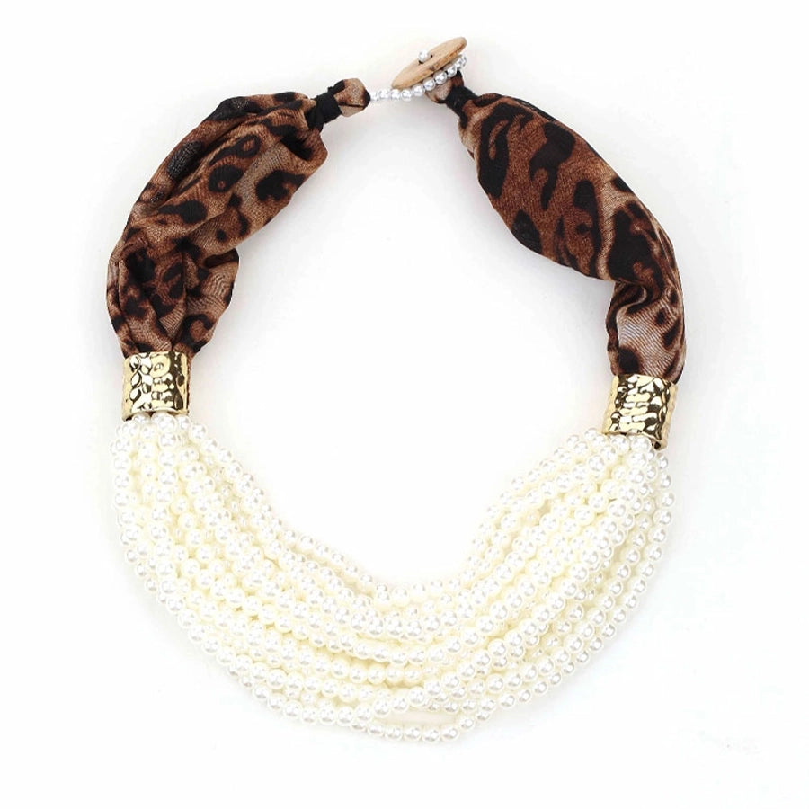 Vintage Style Leopard Imitation Pearl Alloy Polyester Beaded Chain Layered Necklaces