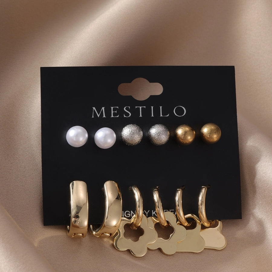 6 Pairs Simple Style Heart Shape Flower Alloy Earrings Ear Studs