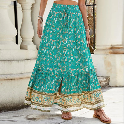 Summer Vacation Printing Polyester Maxi Long Dress Skirts