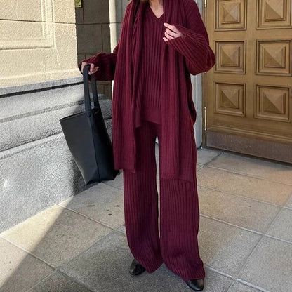 Holiday Wine Red Women's Vacation Simple Style Solid Color Polyester Pants Sets Pants Sets