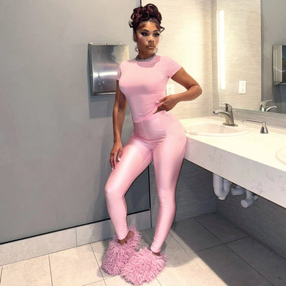 Daily Women's Streetwear Solid Color Spandex Polyester Pants Sets Pants Sets