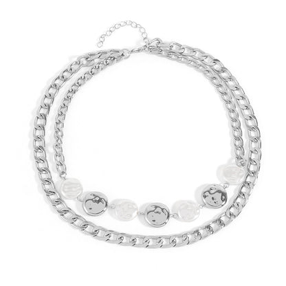 Retro Punk Geometric Alloy Beaded Chain Layered Necklaces