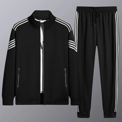 Men's Stripe Casual Standing Collar Turndown Long Sleeve Loose Men's Outwear