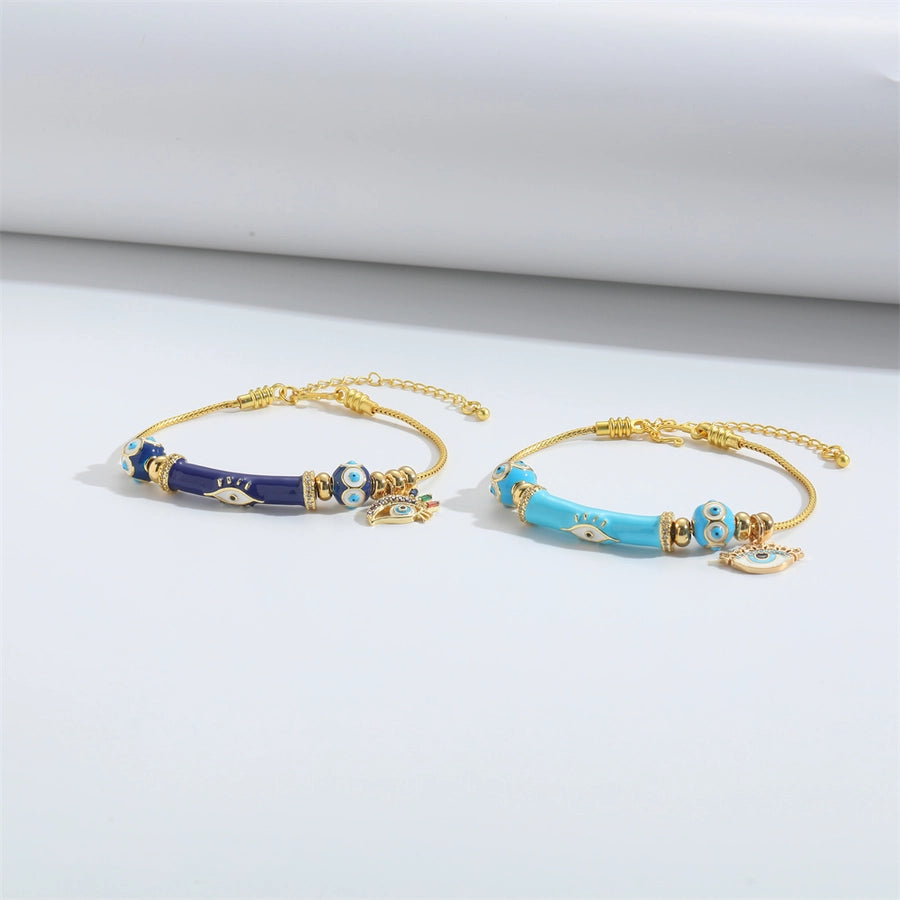 Jewelry Elegant Simple Style Commute Devil's Eye Copper Zircon 14K Gold Plated Bracelets