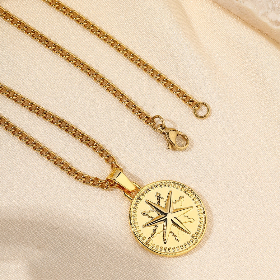 Jewelry Casual Round 304 Stainless Steel 18K Gold Plated Pendant Necklace