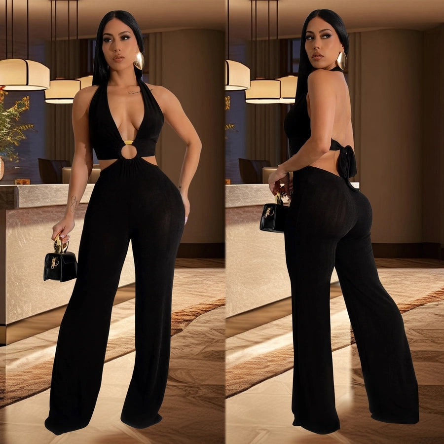 Women's Holiday Banquet Sexy Solid Color Full Length Jumpsuits