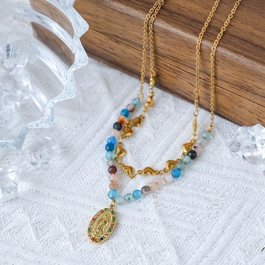 Jewelry Sweet Classic Style Commute Sun Palm Heart Shape 304 Stainless Steel 14K Gold Plated Pendant Necklace