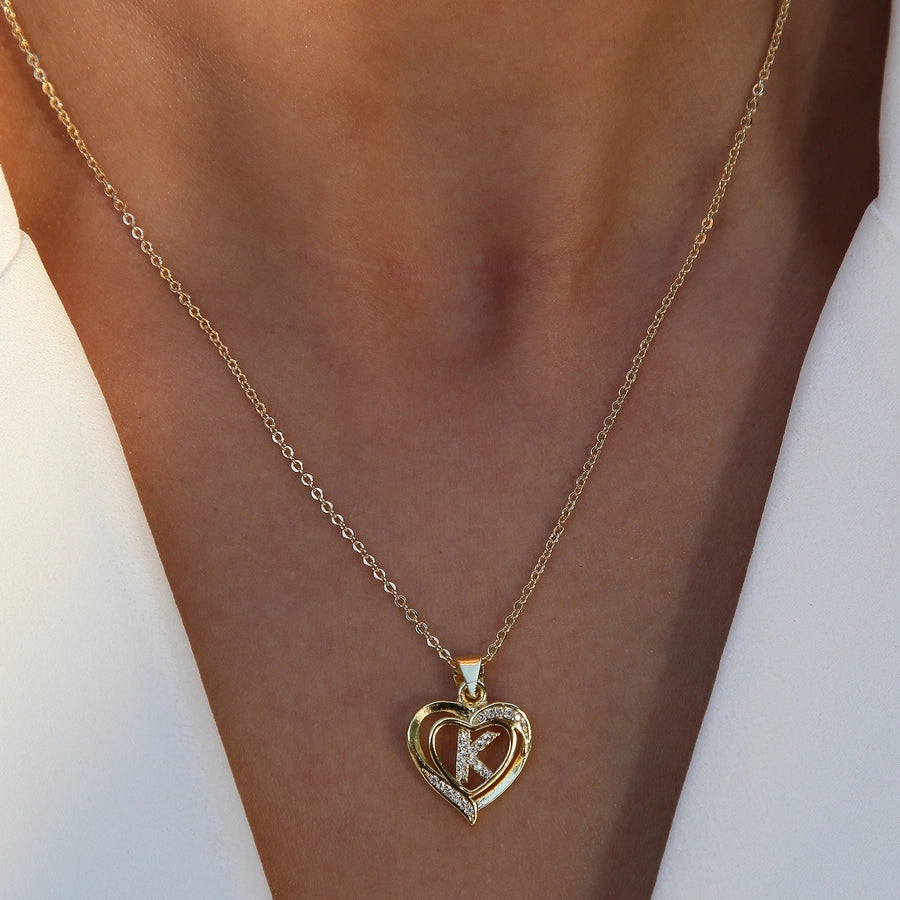 Brass cable chain Plating Letter Heart Shape Pendant Necklace