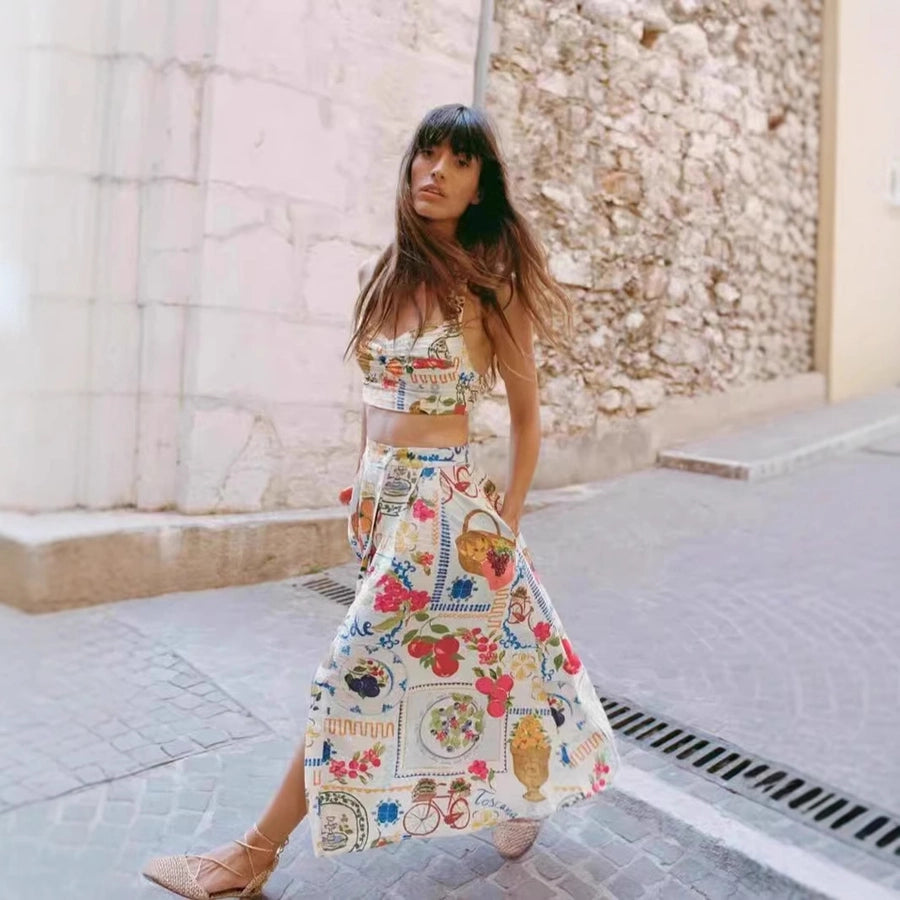 Holiday Women's Vacation Simple Style Color Block Linen Cotton and Linen Polyester Skirt Sets Skirt Sets